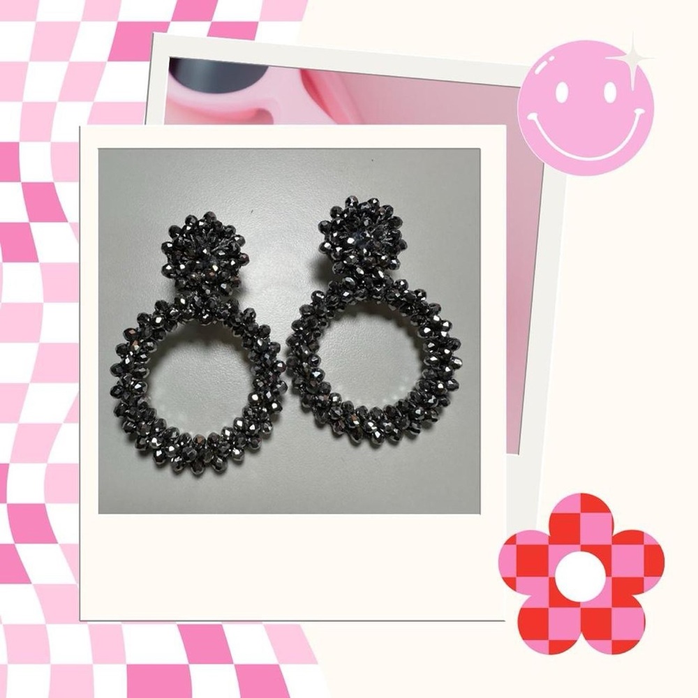 Silver beaded Hoop Earrings Y2K